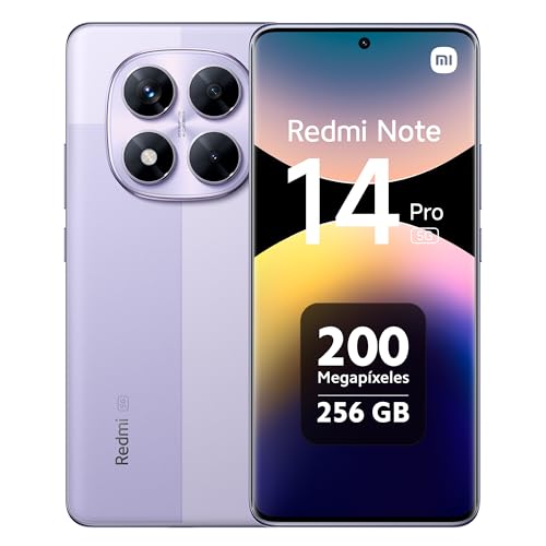 Xiaomi Redmi Note 14 Pro 5G - Smartphone de 8+256GB, Pantalla de 6.67" AMOLED FHD+ 120Hz, MediaTek Dimensity 7300-Ultra, cámara de 200MP, TurboCharge 45W, Cargador no Incluido, Morado (Versión ES)