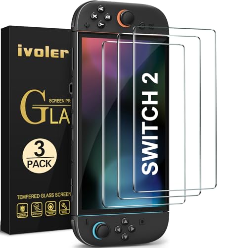 ivoler 3 Piezas Protector Pantalla para Nintendo Switch 2 Model 2025, Cristal Vidrio Templado Premium