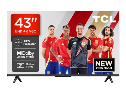 TCL 43V6C 43” Direct LED Smart TV, 4K HDR, Powered by Google TV (Dolby Audio, Motion Clarity, Compatible with Google Assistant & Alexa)