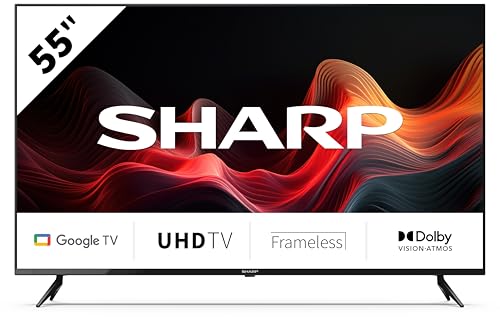 Sharp 55GL4060E - TV Android 50" Frameless (sin Marco, 4K Ultra HD, 4X HDMI 2.1, 2X USB, Bluetooth), Google Assistant, Chromecast, HDR10, Color Negro