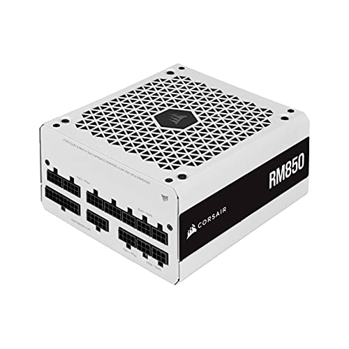 Corsair RM850 2021, 850 Watts 80 Plus Gold Fuente de Alimentación ATX Totalmente Modular, Conectores Triples EPS12V, Poco Ruido, Modo de Zero RPM, Condensadores de 105 °C, Blanco