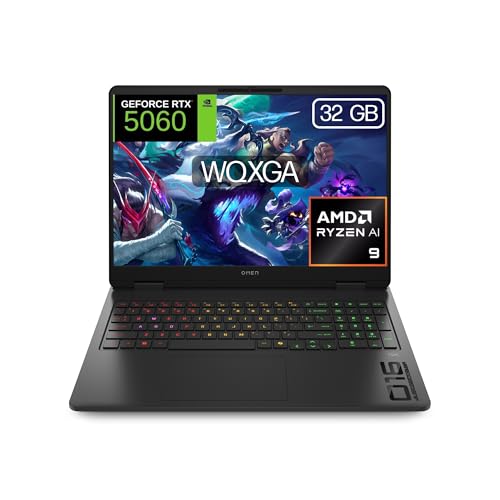 HP OMEN - Ordenador portátil Gaming 16" 2.5K WQXGA (AMD Ryzen AI 9 365, 32GB RAM, 1TB SSD, NVIDIA RTX 5060, FreeDos) Teclado QWERTY Español - Negro