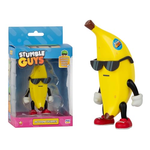 Bandai Stumble Guys PMS6010B Banana Guy - Figura de 11 cm con Pegatinas, diseño articulado
