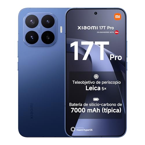 XIAOMI 17T Pro, Smartphone 12+512GB, 6,83" 144 Hz Pantalla con Cuidado de la Vista, 7000 mAh (típ.) batería de silicio-Carbono, Leica 5X Teleobjetivo, 100W HyperCharge, Azul, Garantía extendida 1 año