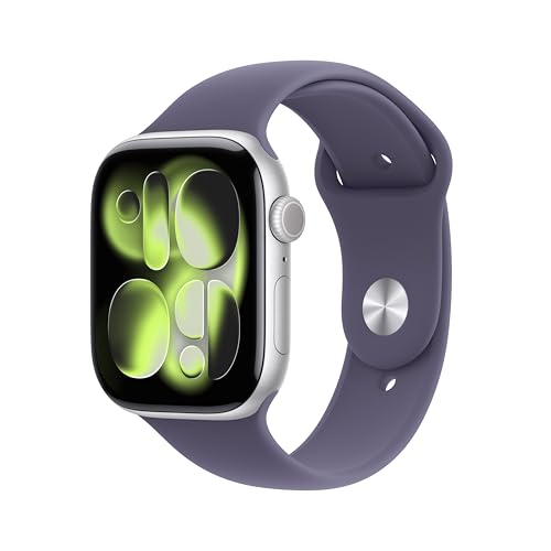 Apple Watch Series 11 GPS con Caja de Aluminio en Plata de 46 mm y Correa Deportiva Color Niebla-Talla S/M.Calidad del Sueño,monitores de entreno y Salud,Pantalla Siempre Activa, Resistencia al Agua