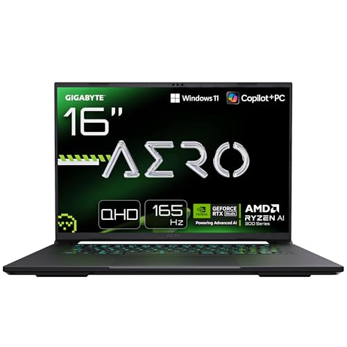 GIGABYTE Aero X16 Portátil Gaming – Copilot+ PC, 16,0", QHD 165Hz, AMD Ryzen AI 7 HX 350, RTX 5070, 32 GB DDR5 5200MHz, 1 x SSD Gen4 de 1 TB, Win 11 Home, garantía de 2 años, Aero X16 1WH93ESC64AH