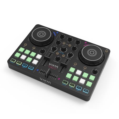 VIETA PRO Mesa de Mezclas DJ Bluetooth Profesional con Tarjeta de Sonido Integrada. Controladora DJ Con Luces Integradas RGB, Mezclador DJ Controller e Interfaz Audio. Mesa de mezclas DJ (Vega)