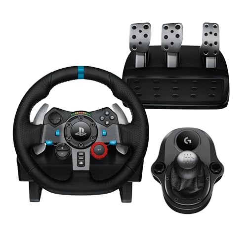 Logitech G G29 SE Driving Force, volante de carreras y pedales, Force Feedback, Cuero auténtico + Palanca de cambio Driving Force - Para PS5, PS4 y PC, Mac - Negro