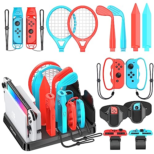 Tokluck 15 en 1 Accesorios Switch Sports, Kit Completo de Accesorio para Nintendo Switch Sports con Organizador para Consola Switch/OLED, Pack de Accesorios Deportivos para Juego en Familia