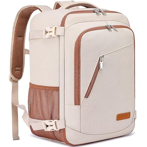 WENIG Mochila Viaje Cabina Avion 40x20x25 Equipaje de Mano 40x20x25 Bolsa de Viaje Mujer 20L Maletas de Viaje Cabina Mochila Portatil 14 Pulgadas con Puerto USB para Trabajo Beige-marrón