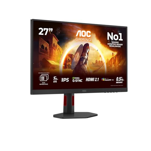 AOC U27G4R Gaming Monitor 27 Pulgadas, 160Hz Panel Fast IPS, 0.5HDR400, Adaptive Sync, G-Sync Compatible, Altura Ajustable, (3840x2160 HDMI 2X 2.1 DP 1x 1.4 USB Hub) Negro