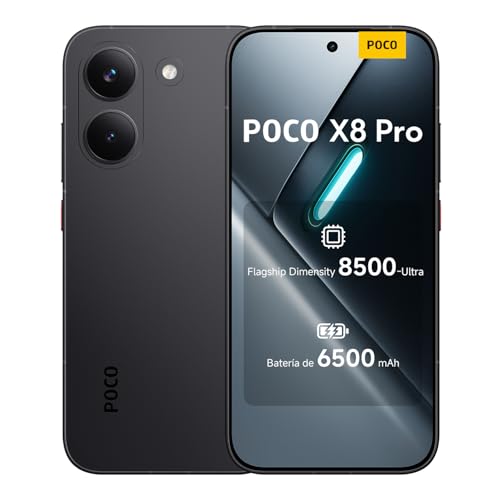 XIAOMI POCO X8 Pro - Smartphone de 12+512GB, Dimensity 8500-Ultra, batería de 6500 mAh, Sensor Sony IMX882 de 50MP con OIS, 1 año de garantía Extra, Cargador no Incluido, Negro (Versión ES)