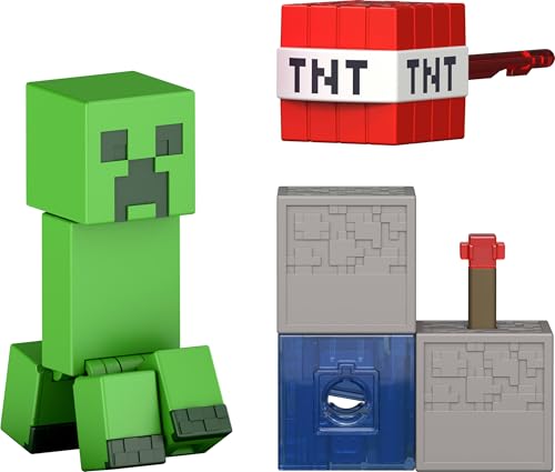 Mattel Minecraft Creeper, Figura de acción con Accesorio y Redstone de construcción, Conjunto a Escala de 8,25cm Coleccionable, Inspirada en el Videojuego, JJR92