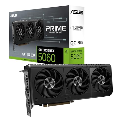 ASUS Prime GeForce RTX 5060 8 GB GDDR7 OC Edition Tarjeta gráfica Compatible con SFF (PCIe 5.0, 8 GB GDDR7, HDMI/DP 2.1, 2,5 Ranuras, Ventiladores Axial-Tech, BIOS Dual)