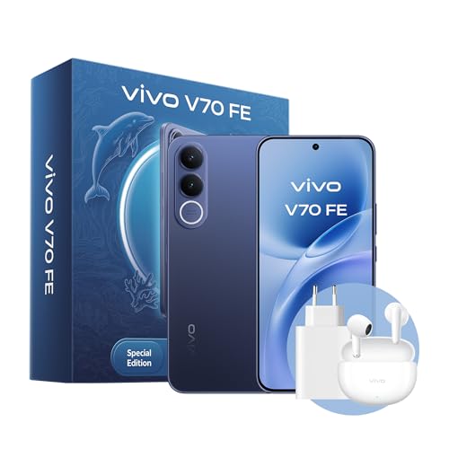 vivo V70 FE Móvil 5G, cámara Principal ultranítida de 200 MP con estabilización de Imagen (OIS), 8+512 GB, 7000 mAh, Pantalla AMOLED de 1,5K, IP68 e IP69, Smartphone con AI, Paquete Regalo,Azul