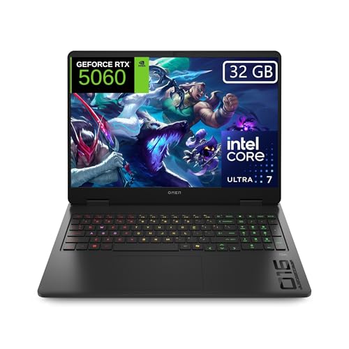 HP OMEN 16-am0032ns, Ordenador portátil Gaming 16" 2K (Intel Ultra 7-255H, 32GB RAM, 1TB SSD, NVIDIA Geforce RTX 5060, FreeDos) Negro - Teclado QWERTY Español