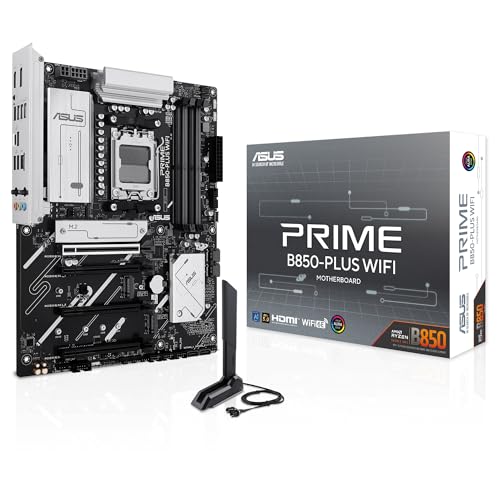 ASUS PRIME B850-PLUS WIFI - Placa base AMD B850 ATX, DDR5, PCIe 5.0 Ready, tres ranuras M.2, Wi-Fi 6E, Realtek 2.5Gb Ethernet, DisplayPort, HDMI, USB 10 Gbps Tipo-A y Tipo-C, BIOS FlashBack, Aura Sync