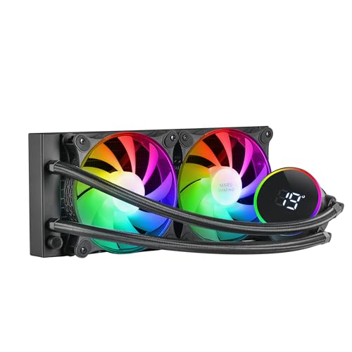 Mars Gaming ML-LCD240, Refrigeración Líquida AIO, TDP 500W, 2x Ventiladores FDB ARGB 120mm, Pantalla LCD con Monitoreo de Temperatura, Bomba Opti-Chamber 3rd Gen, Multisocket Universal, Negro