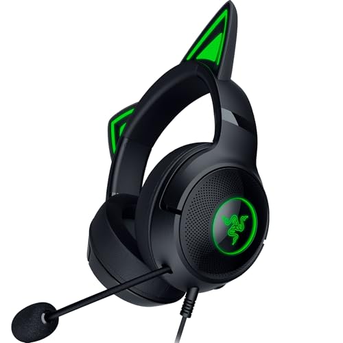 Razer Kraken Kitty V2 - Auriculares RGB por Cable con Orejas de Gatito (Iluminación reactiva al Streaming, Micrófono cardioide HyperClear, Diafragmas de 40 mm Triforce, Sonido Envolvente 7.1) Negro