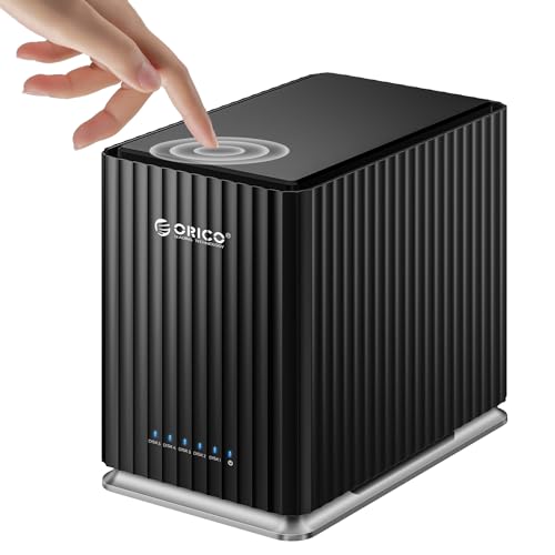 ORICO Caja Externa para 5 Discos Duros, USB 3.1 Type-C Sin Herramientas, Carcasa Das con Adaptador de 12V/10A, Máx. 110TB para Datos Domésticos - 9758C3