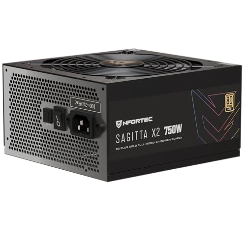 Nfortec Sagitta X2 750W Fuente de alimentación Full Modular 80+ Gold, Ventilador silencioso PCIE 5.1, ATX 3.1, Negro
