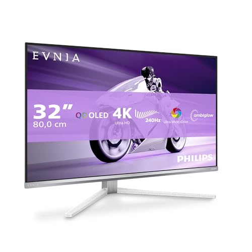 PHILIPS Evnia 32M2N8900AM Gaming Monitor 32" 240Hz Panel QD-OLED, 0.03ms GtG, HDR400 TB, Adaptive Sync, G-Sync Comp. Altavoces, Altura Ajustable (3840x2160 HDMI 2X 2.1 DP1x 1.4 USB Hub) Plateado
