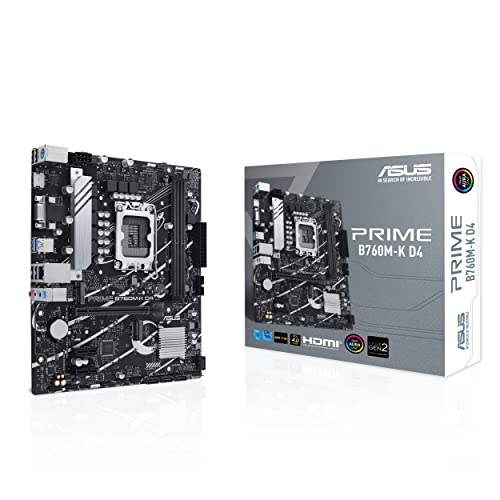 ASUS Prime B760M-K D4 Intel® B760 (LGA 1700) (13ª y 12ª generación) Placa Base mATX, PCIe 4.0, Dos Ranuras PCIe 4.0 M.2, DDR4, Realtek 2.5Gb Ethernet, HDMI®, SATA 6 Gbps, USB Frontal 3.2 Gen 1, Aura