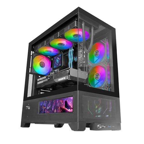 Mars Gaming MC-LCDX, Caja Gaming ATX, Pantalla IPS 9.16" Integrada y Conexión HDMI, Cristal Templado Continuo, Panel Inferior Full Mesh, Doble Cámara, Soporte Refrigeración Líquida hasta 360mm, Negro