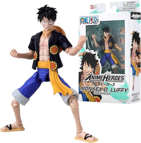 BANDAI - One Piece Anime Heroes Figura de Acción Monkey D. Luffy Dressrosa 17cm - 37007 Multicolor - Figuras articuladas - ¡Hazte con el Tesoro de Las Figuras Anime Heroes de One Piece!.